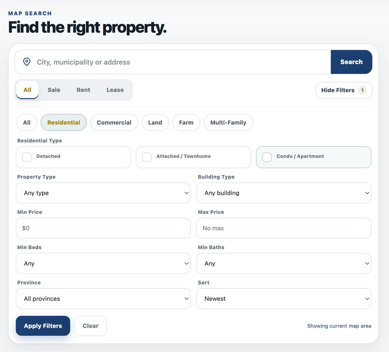 RealtySuite advanced property filters